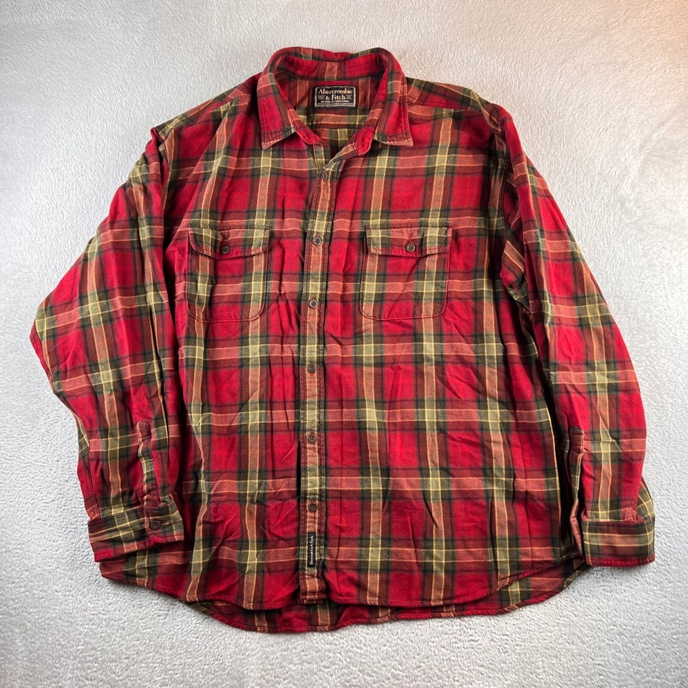 VTG Abercrombie & Fitch Mens Red Plaid Flannel Button Down Shirt XL 2958